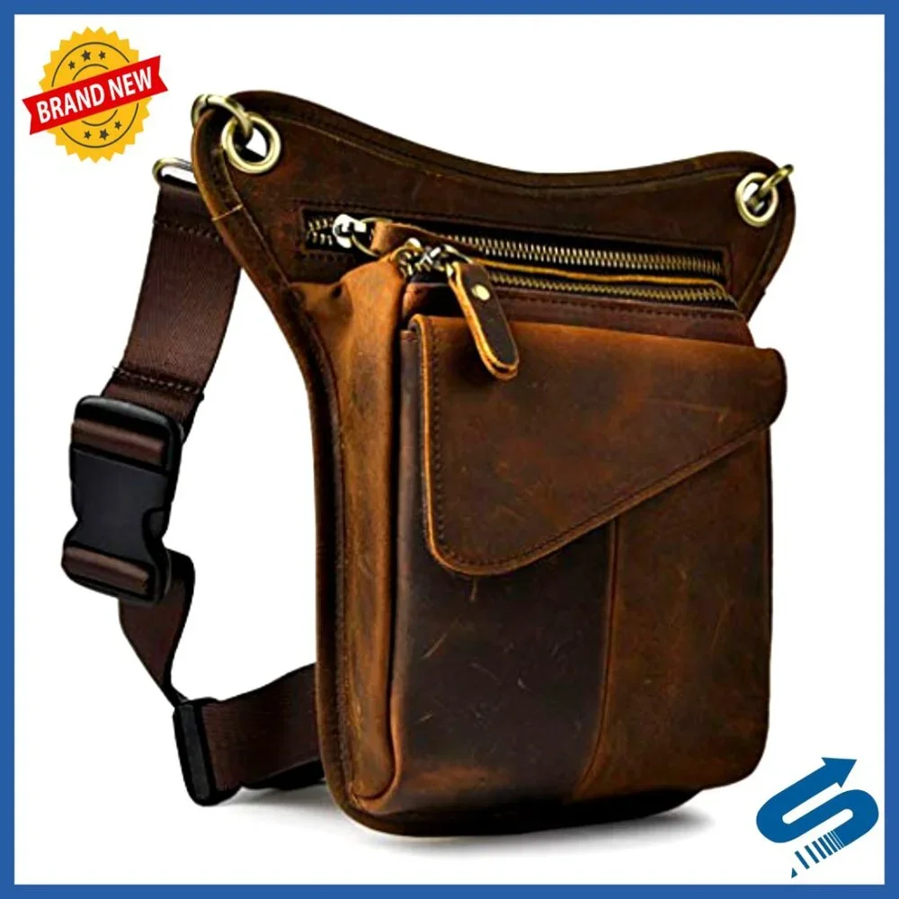 Genuine Leather Drop Leg Bag, Adjustable Waist Pack for Outdoor Sports & Travel